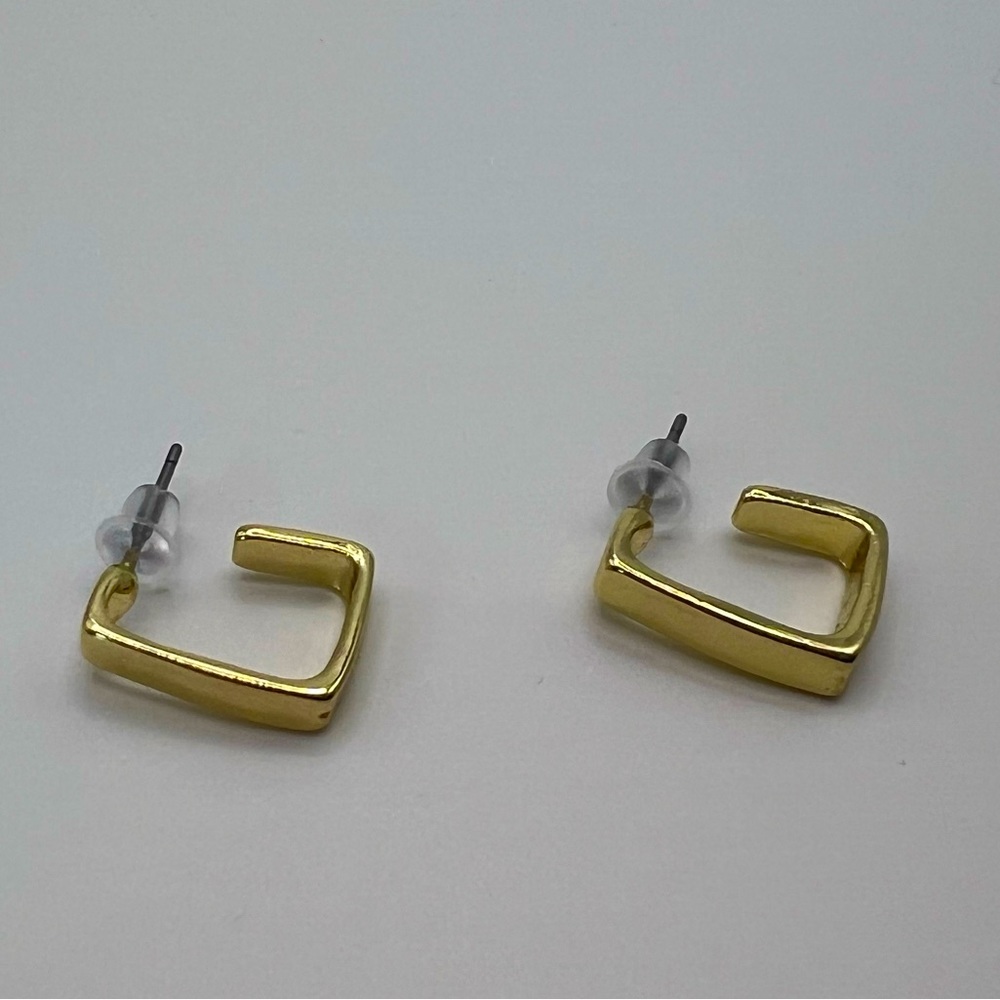 3/$20 - Gold Tone Square Hoop Stud Earrings